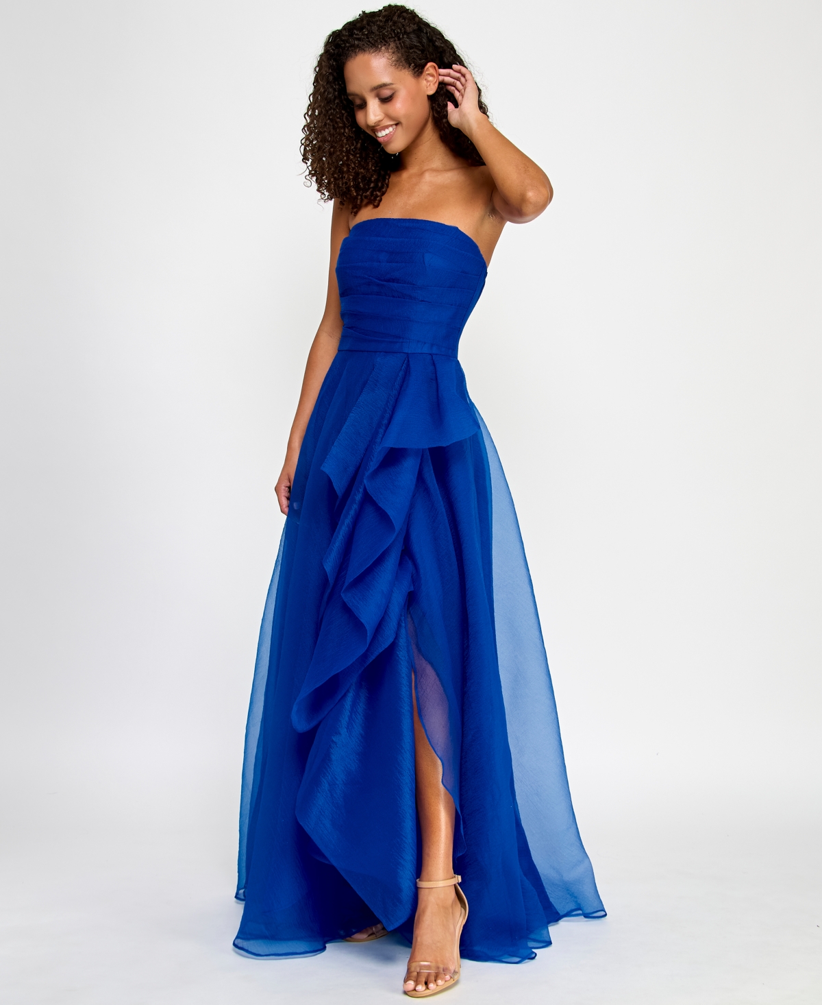 B Darlin Juniors' Asymmetric Drape Strapless Ball Gown, Created For Macy's In Royal