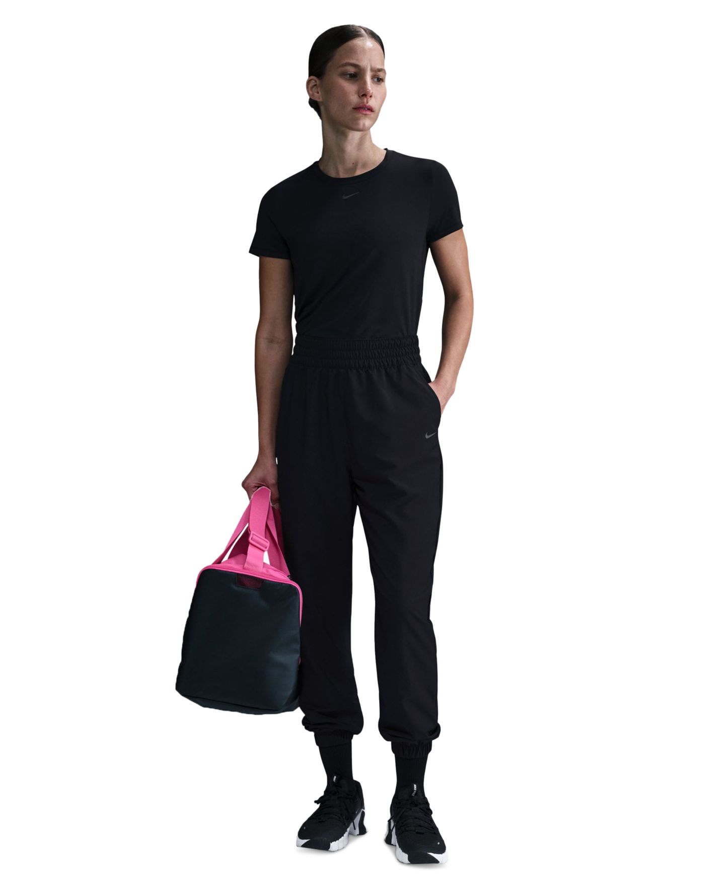 Женские брюки Nike One Dri-FIT Woven High-Rise 7/8 Joggers, цвет: Чёрный — фото 1