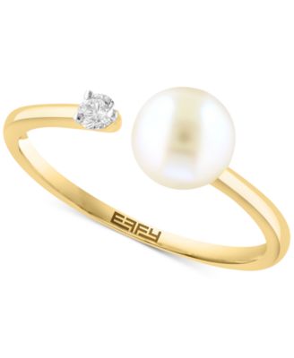 EFFY Collection - Cultured Freshwater Pearl (6mm) & Diamond (1/20 ct. t.w.) Cuff Ring in 14k Gold