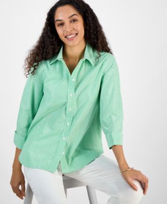 Women's Gingham Button-Front 2/3-Sleeve Shirt