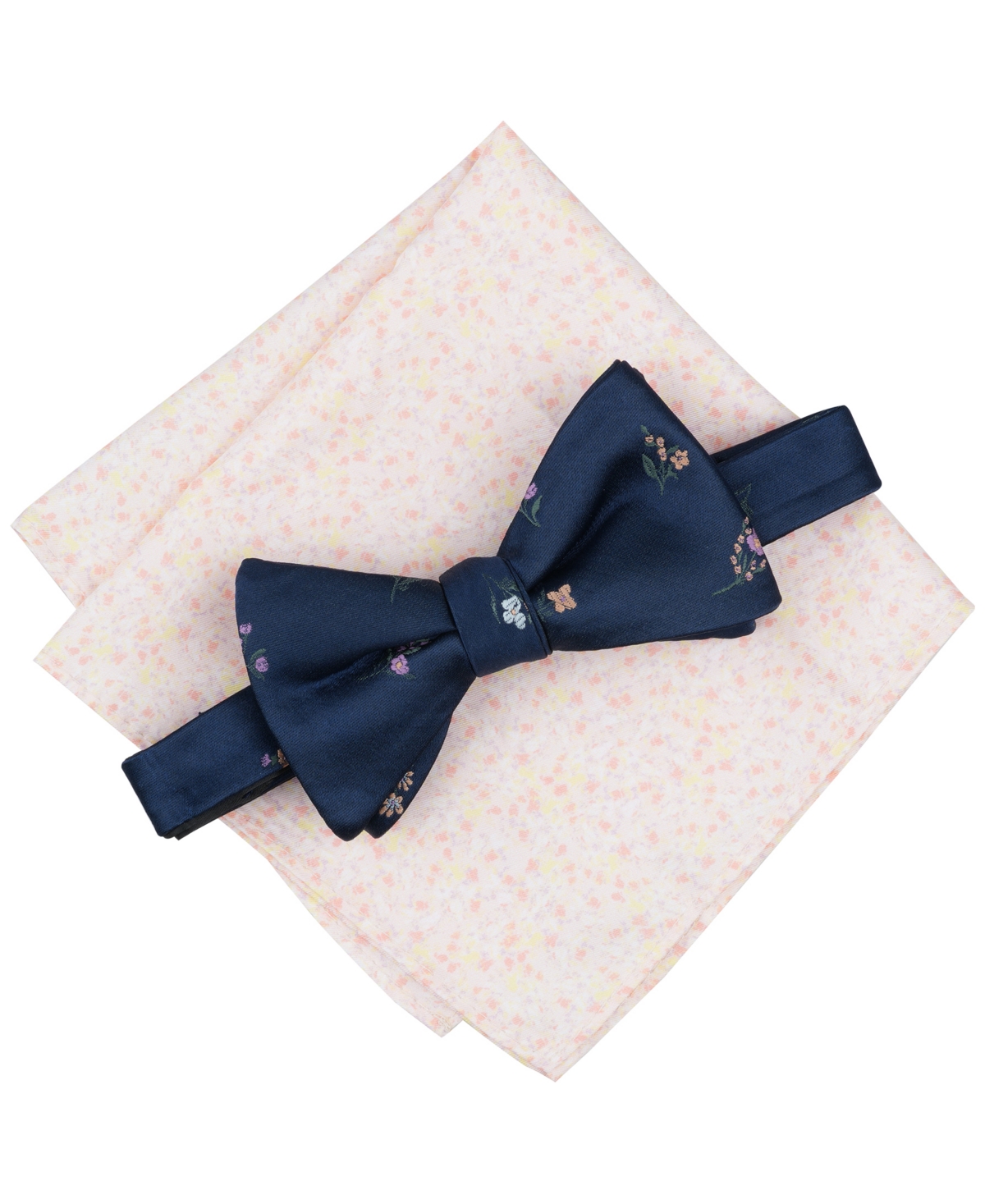 Men's Brackley Floral Bow Tie & Pocket Square Set, Exclusively at Macy's - Navy