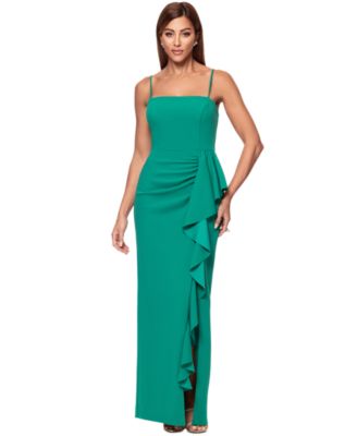 Women's Ruffled Side-Slit Scuba Crepe Gown