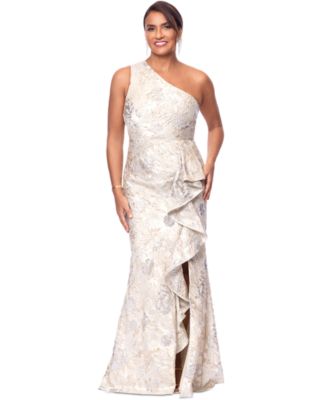 Women's Metallic Jacquard One-Shoulder Gown