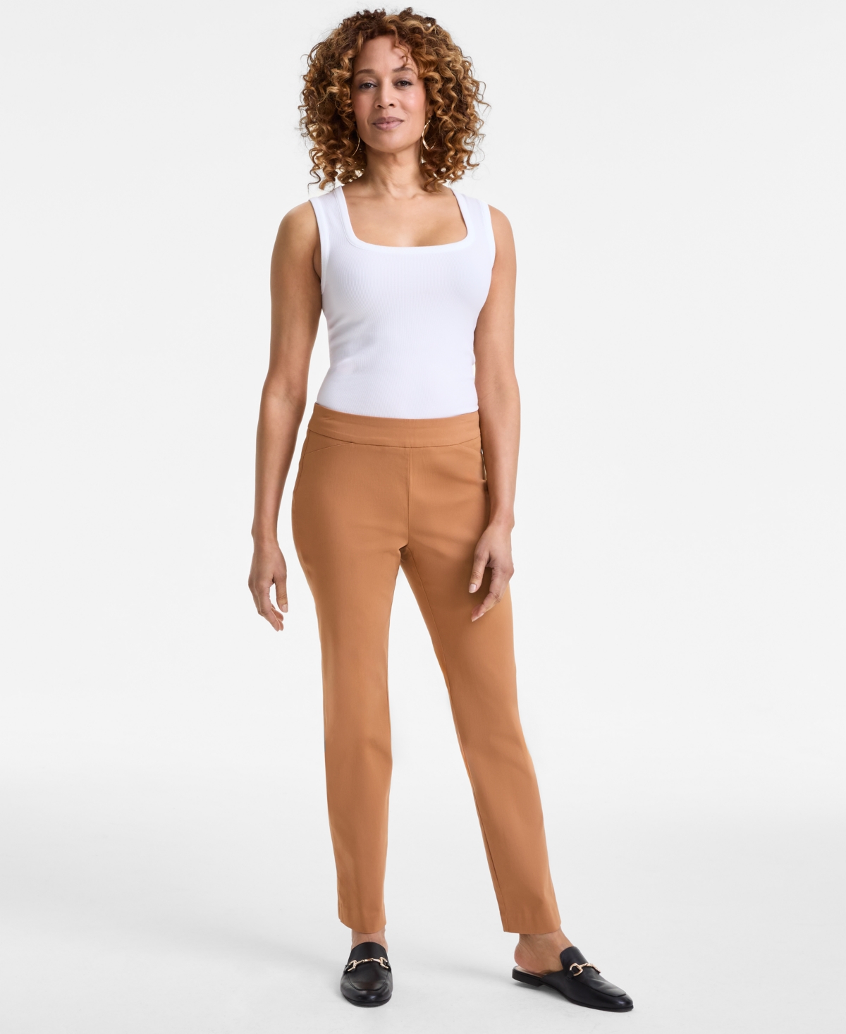 Women's Tummy-Control Cambridge Slim-Leg Pull-On Pants, Exclusively at Macy's - Cashew Nut