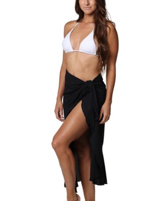Women's Solid Ruffled Long Side-Tie Sarong Cover-Up