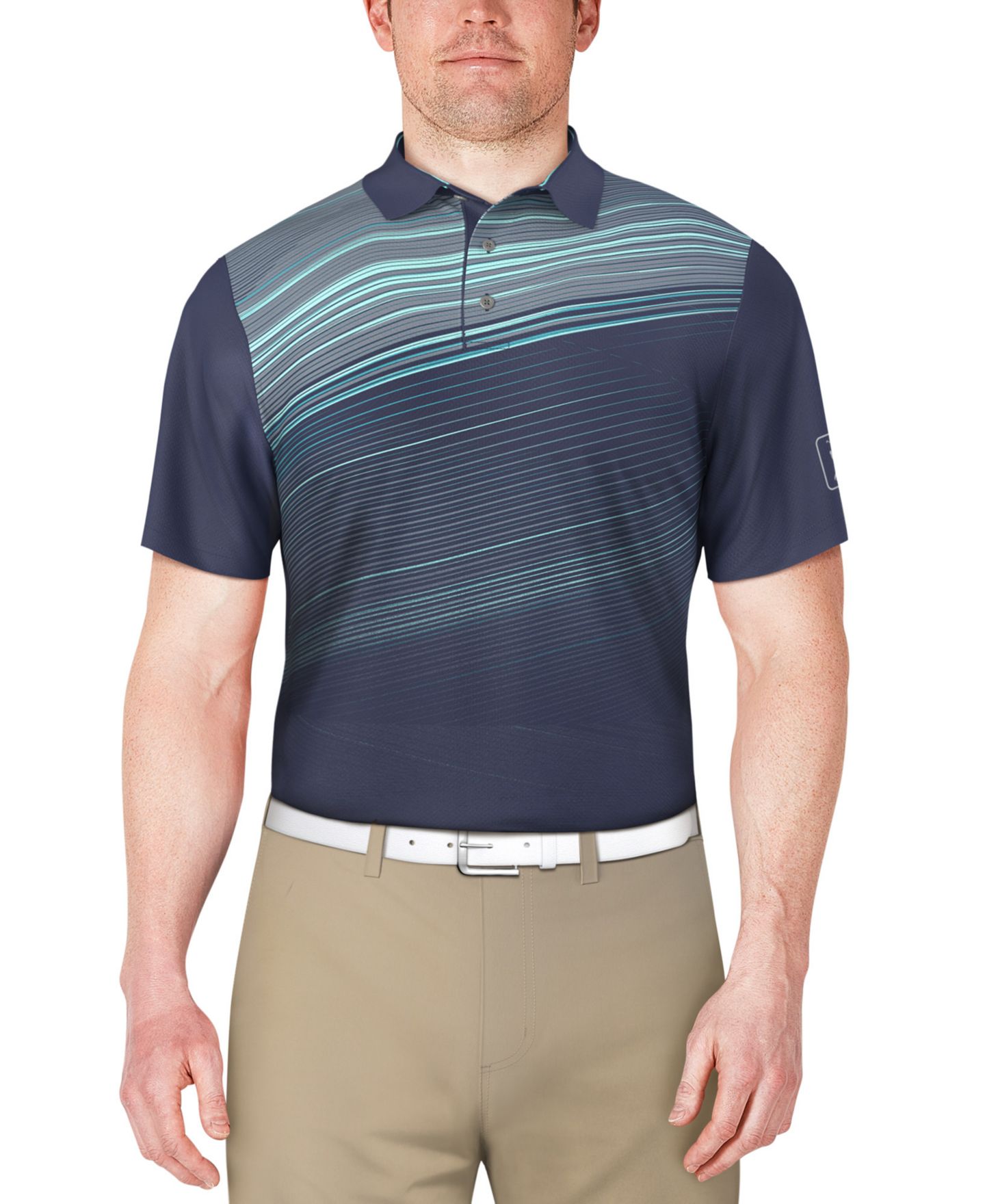 Мужское поло PGA TOUR Stripe Print Short Sleeve Golf Polo Shirt, цвет: Синий индиго — фото 1