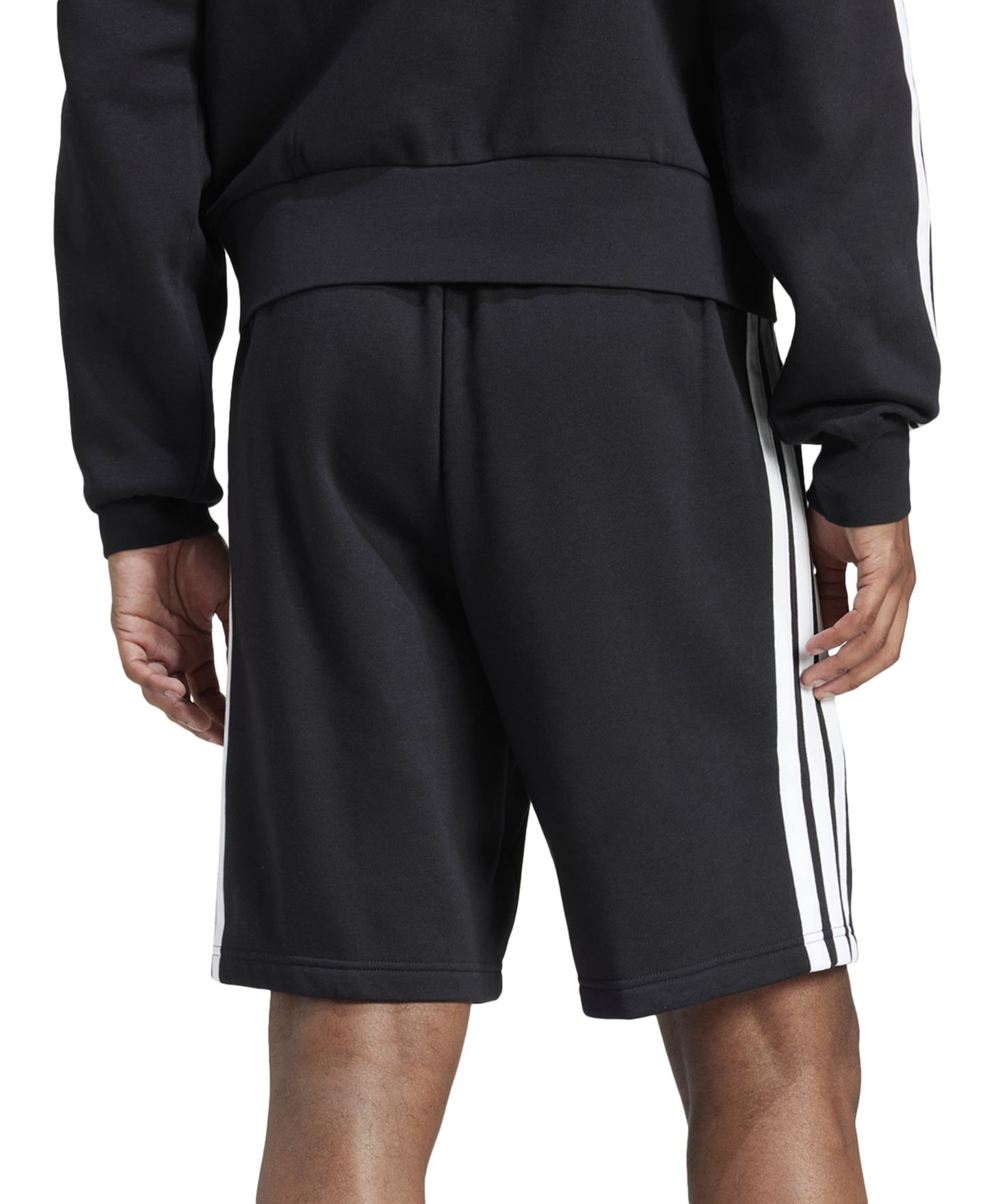 Мужские шорты adidas Essential Three Stripes Fleece, цвет: Чёрный / Белый — фото 2