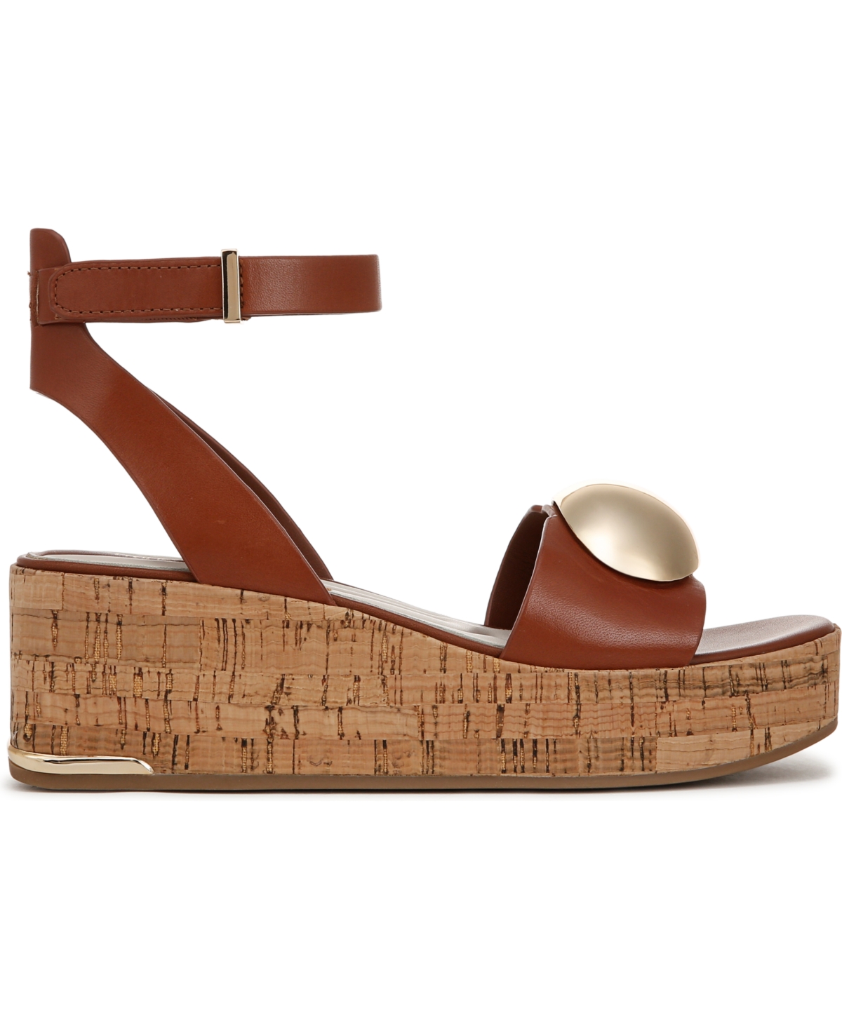 Franco Sarto Women's Taysha Ankle Strap Cork Platform Sandals In Saddle Brown Leather