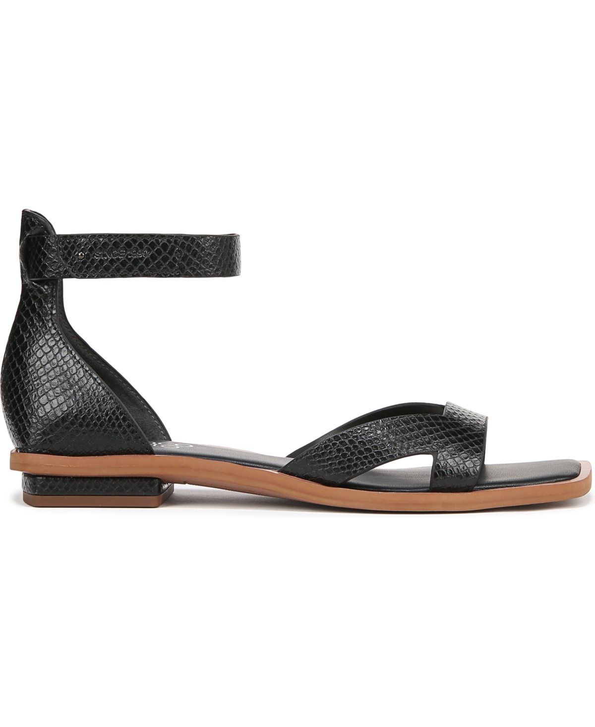 Franco Sarto Women's Elisa Open Square Toe Ankle Strap Flat Sandals In Black Snake Print Faux Leather