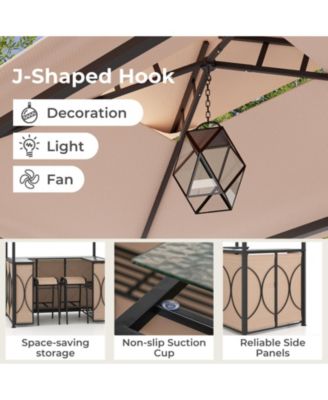 GOUUN 3-Piece Patio Bar Set Grill Gazebo & 2 Bar Stools with Tempered Glass Bar Table