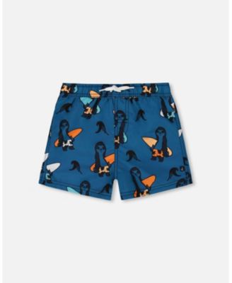 Printed Swim Trunks Orange Sloths On Navy Blue Printed Swim Trunks Orange Sloths On Navy Blue