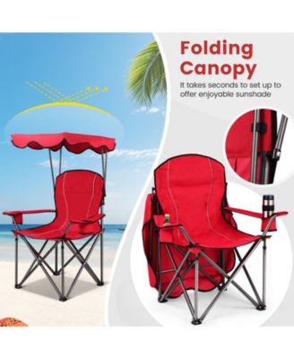Portable Folding Beach Canopy Chair with Cup Holders