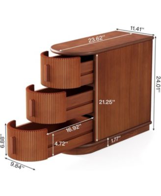 Set of 2 Solid Wood End Tables, 3-Drawer Slim Sofa Side Tables, No Assembly, Finished Back, Walnut for Living Room/Bedroom