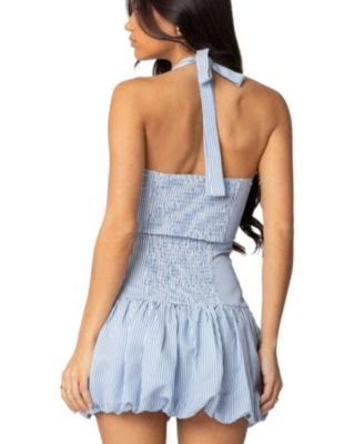 Womens Pinstripe Bubble Skirt Mini Dress