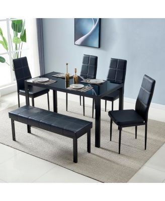 Simple Assembled Tempered Glass & Iron Dinner Table