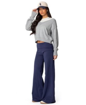 Womens Wide Leg Fold Over Pants