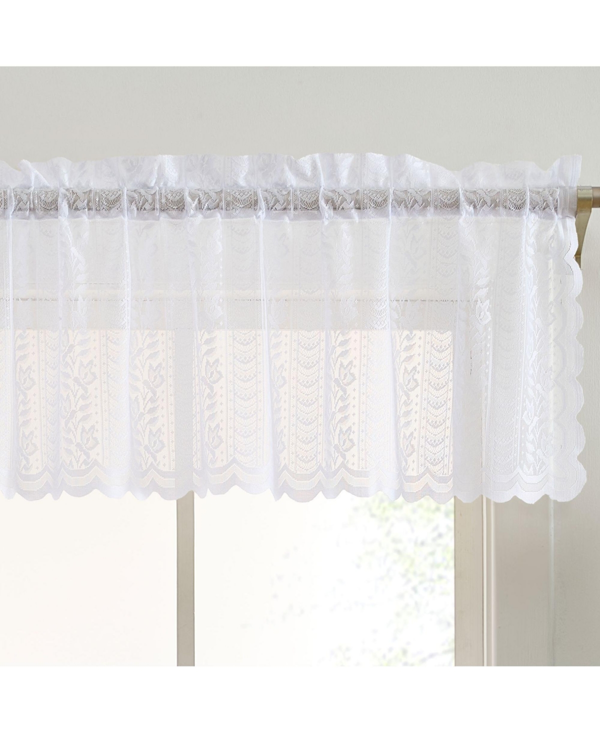 Sophia Floral Rod Pocket Lace Semi Sheer Voile Short Valance for Small Windows, Kitchen & Bathroom - 54 x 18 Inch Length (White Valance) - Whit