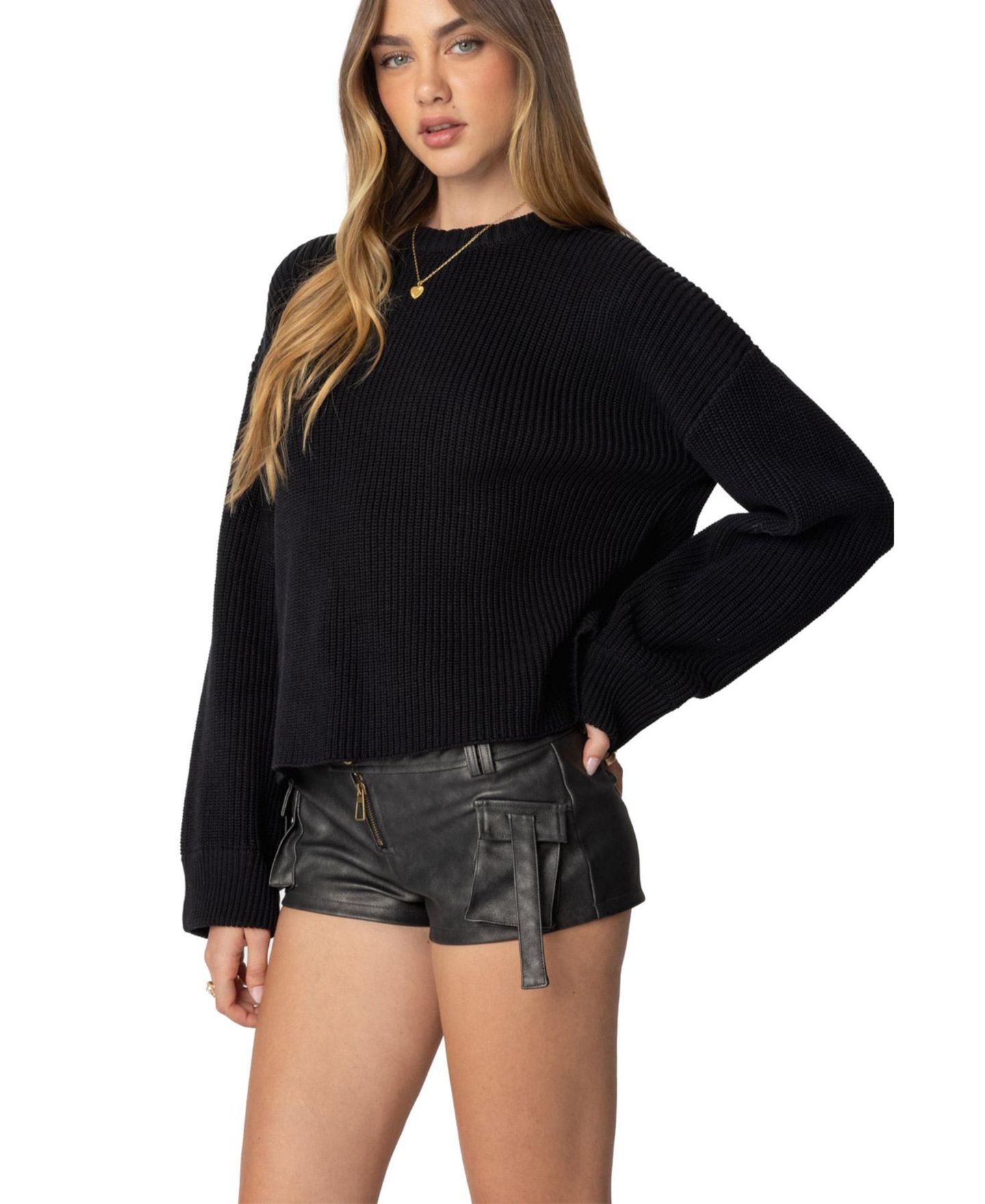 Женский свитер Edikted Marleen Oversized Knit, цвет: Чёрный — фото 3