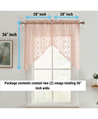 Isabella Floral Rod Pocket Lace Short Cafe Swags for Small Windows - 28 x 36 Inch Length (Blush Pink Swags, Set of 2)