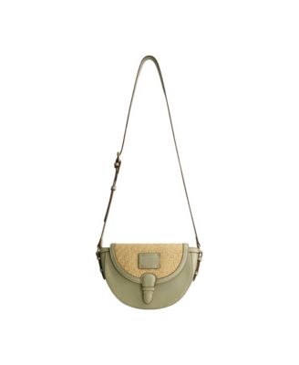 Raffia/PU Crossbody Flap Bag