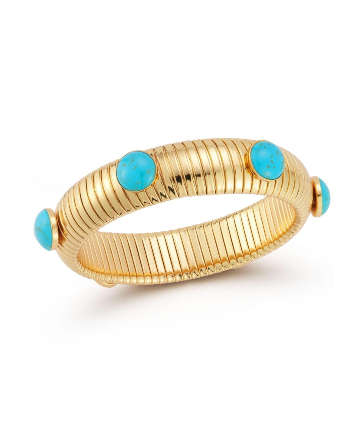 Gold Plated Bold Tubogas Bangle Bracelet with Synthetic Turquoise - Gold