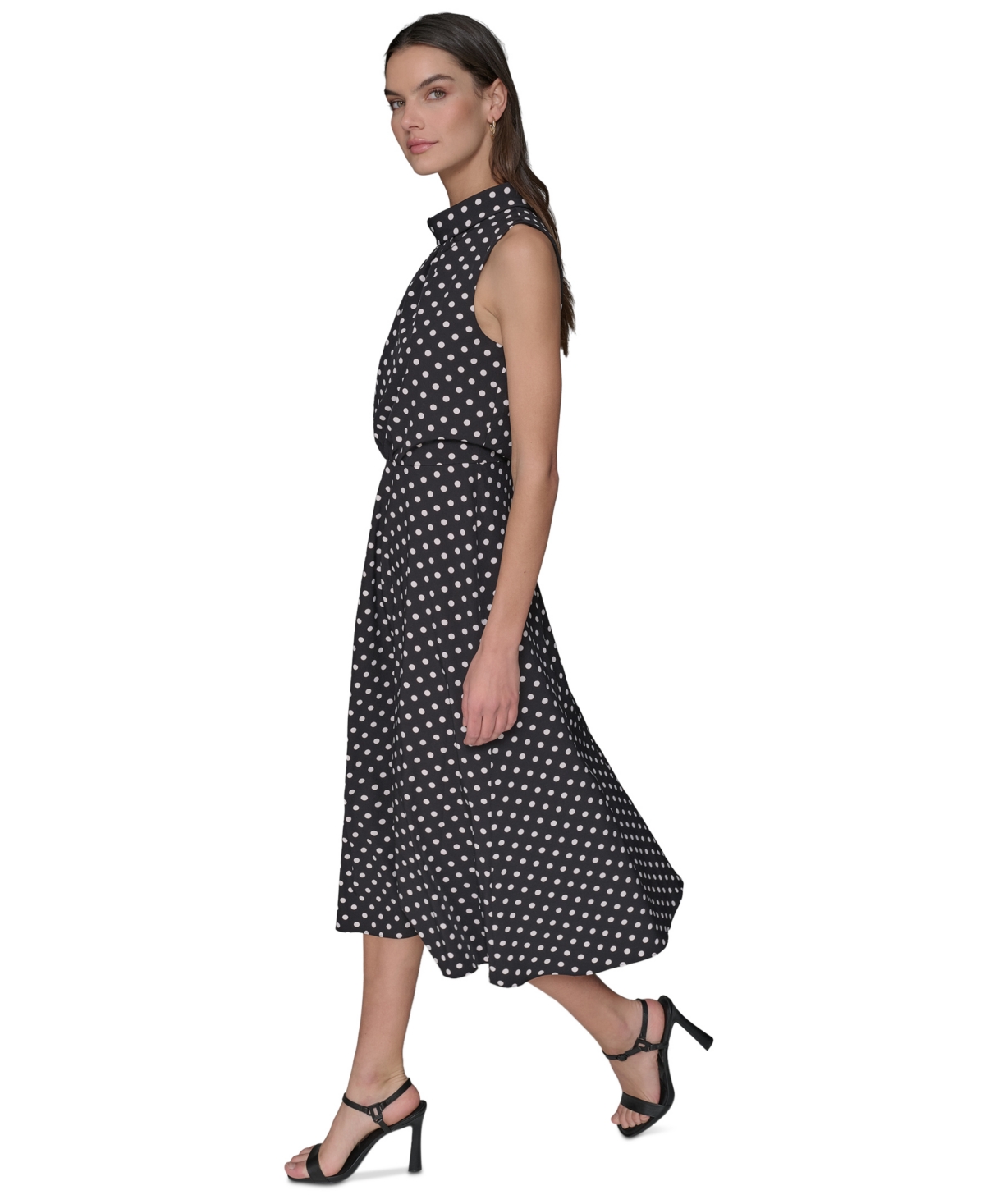 Shop Karl Lagerfeld Women's Printed Mock-neck Midi Dress In Charcoal