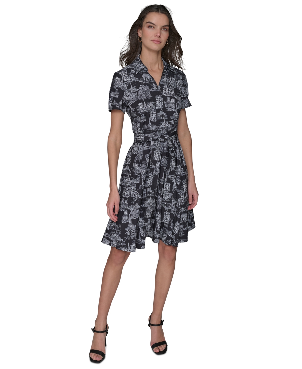 Women's Paris Toile Tie-Waist Dress - Charcoal