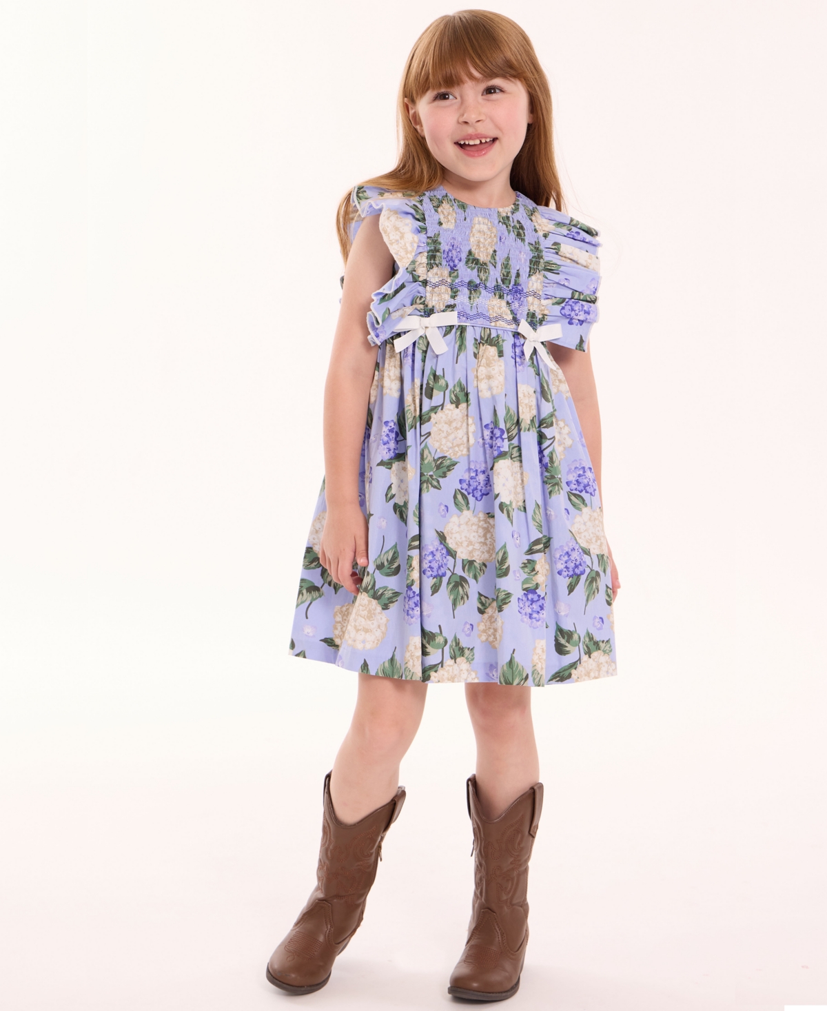 BONNIE JEAN TODDLER AND LITTLE GIRLS HYDRANGEA PRINT SMOCKED DRESS 