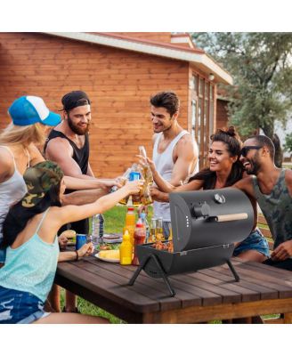 Portable Charcoal Grill with Thermometer & Wooden Handle