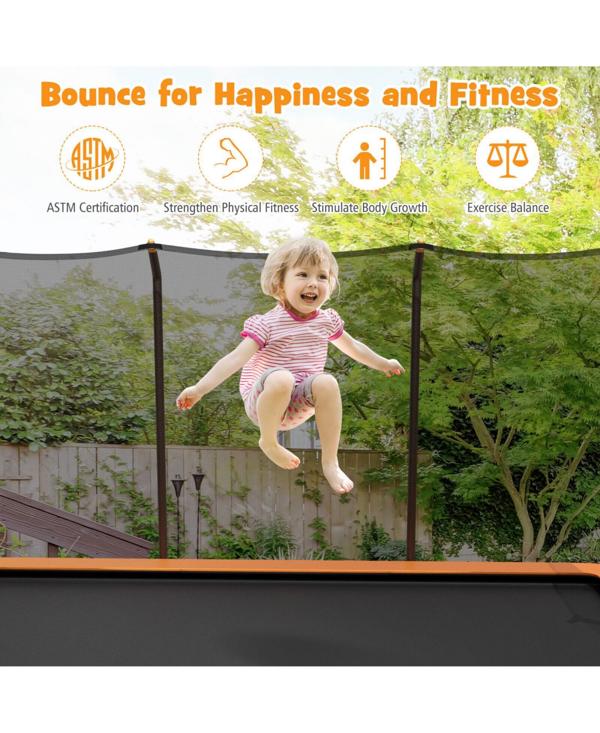 8 x 14 Feet Rectangular Recreational Trampoline with Safety Enclosure Net and Ladder