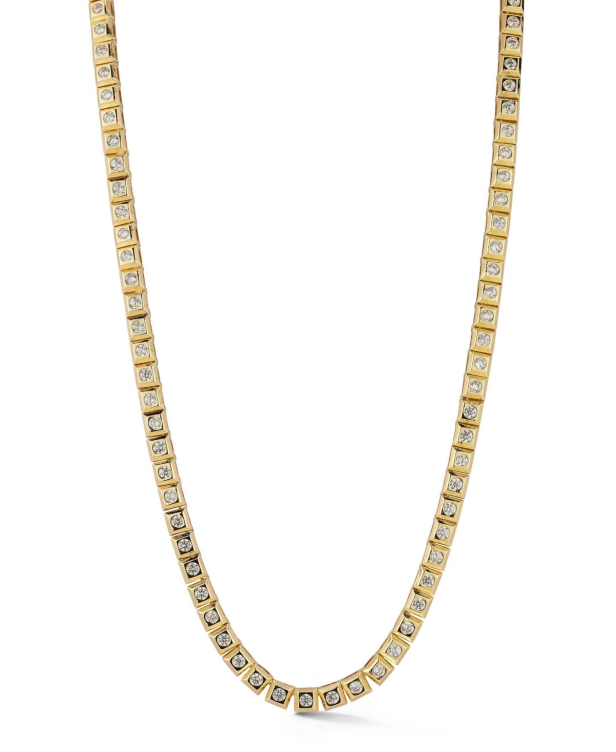 Rhodium Plated Square Tennis Chain Necklace - Gold