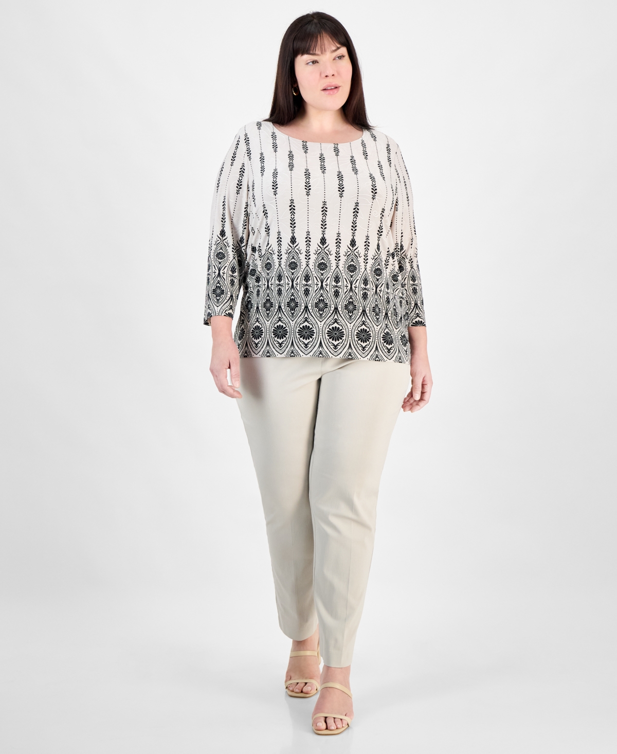 Jm Collection Plus Size Printed Jacquard Scoop-neck Top, Exclusively At Macy's In Stonewall