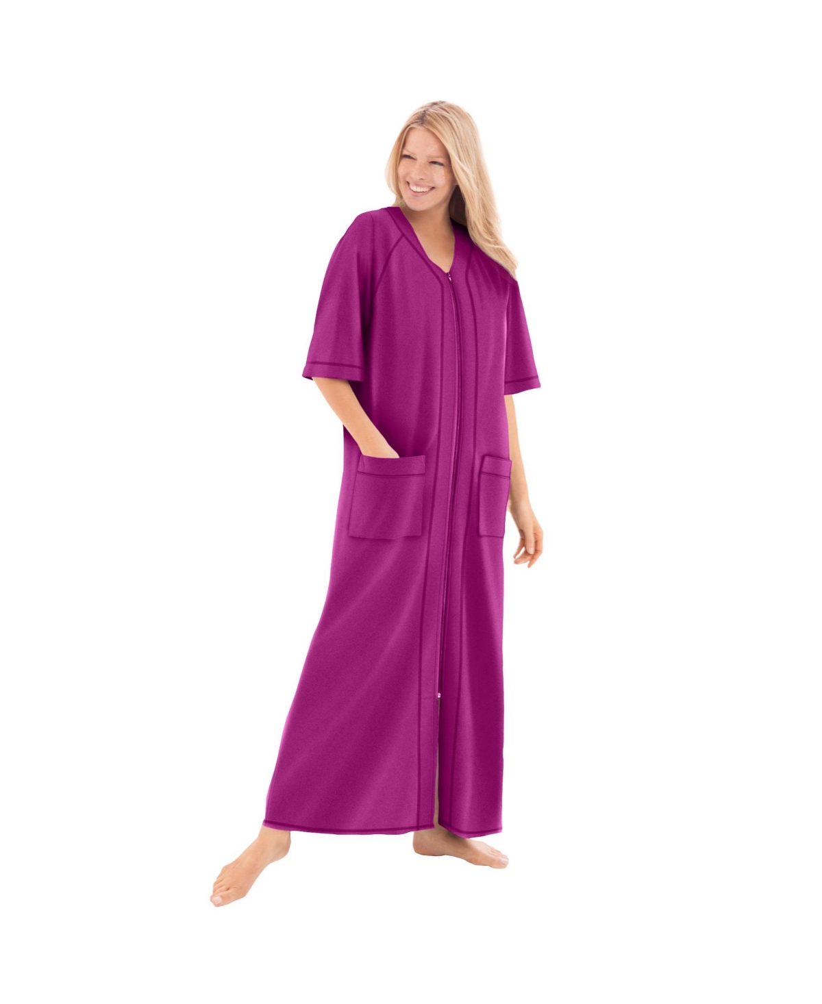 Plus Size Long French Terry Zip-Front Robe - Classic leopard