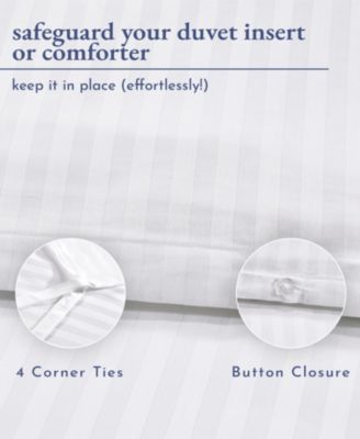 Luxury Striped Duvet Cover Set 400 Thread Count Cotton Sateen, 3-Piece Comforter Cover with 2 Pillow Shams, King