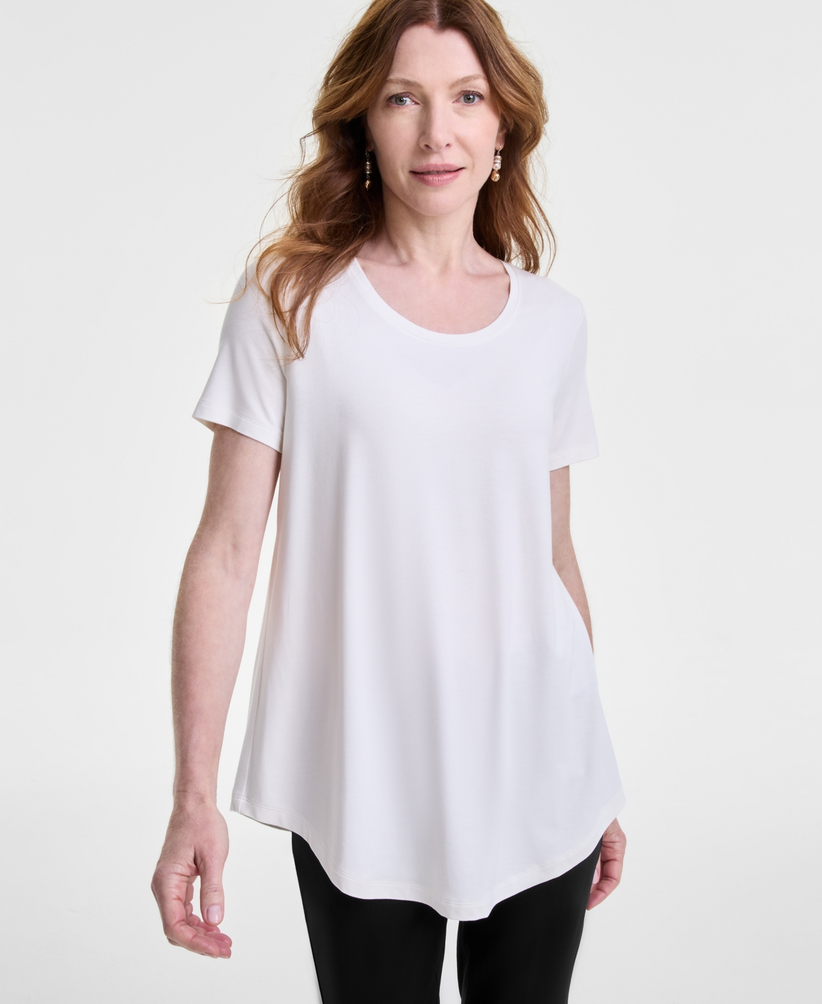 Women's Solid Scoop-Neck Short Sleeve Top, Created for Macy's - Neo Natural