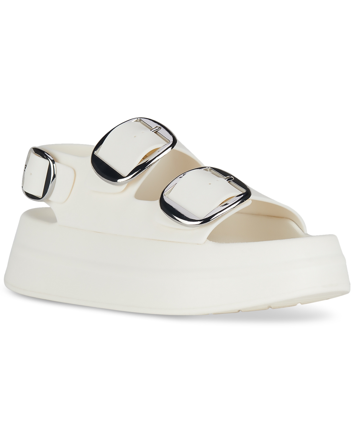 Jeffrey Campbell Blithe Flatform Footbed Sandals In Cream,silver