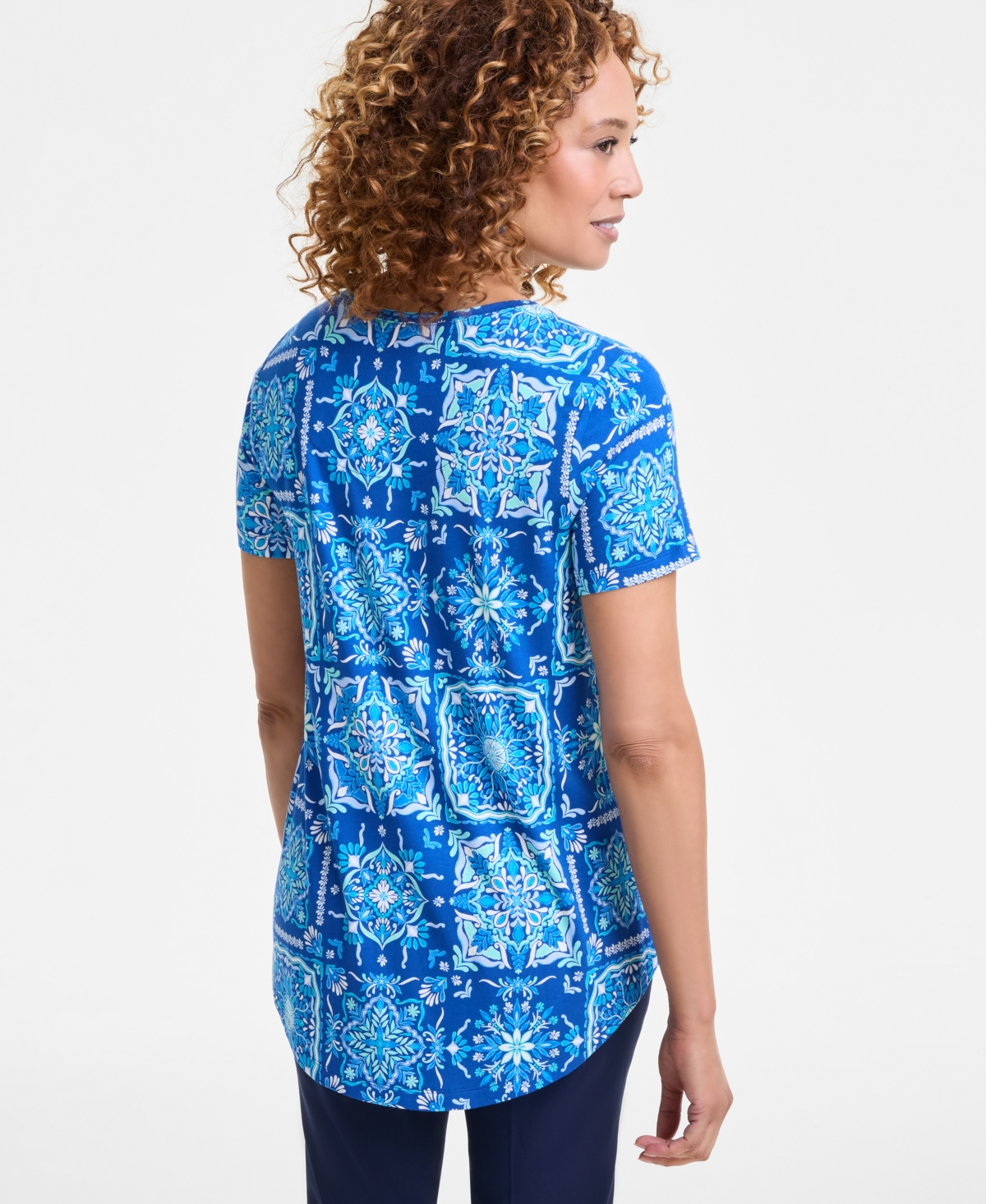 Jm Collection Women's Printed Scoop-neck Short-sleeve Top, Exclusively At Macy's In Bright Marine