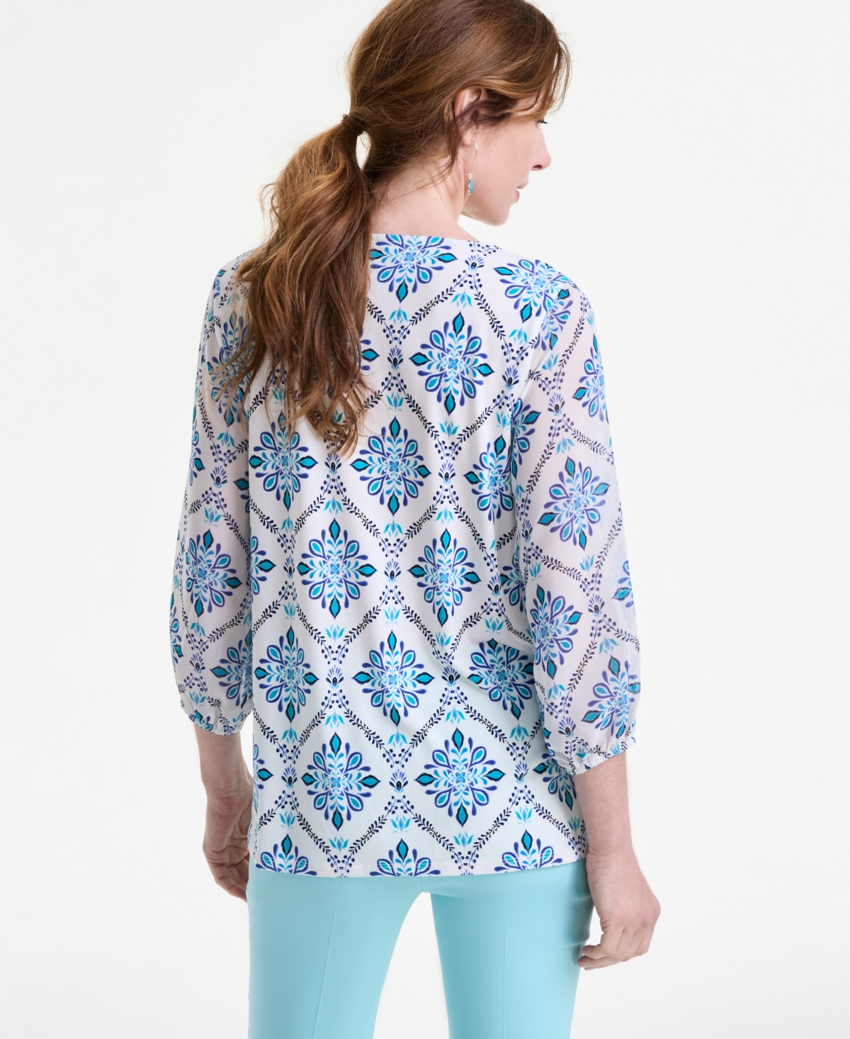 Jm Collection Women's Embellished V-neck 3/4-sleeve Top, Exclusively At Macy's In Neo Natural