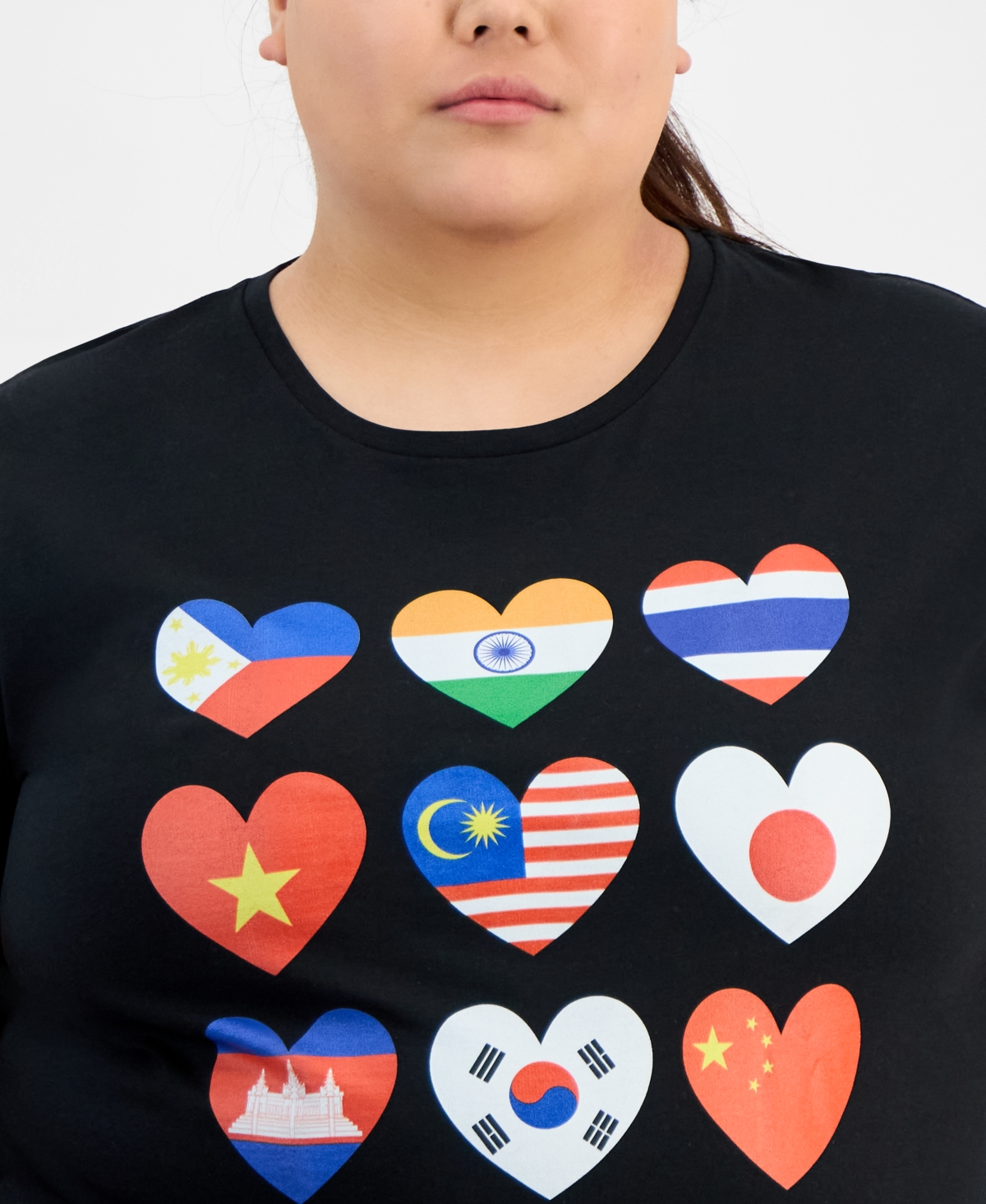 Hybrid Apparel Trendy Plus Size Aapi Hearts Graphic Tee In Beige,khaki