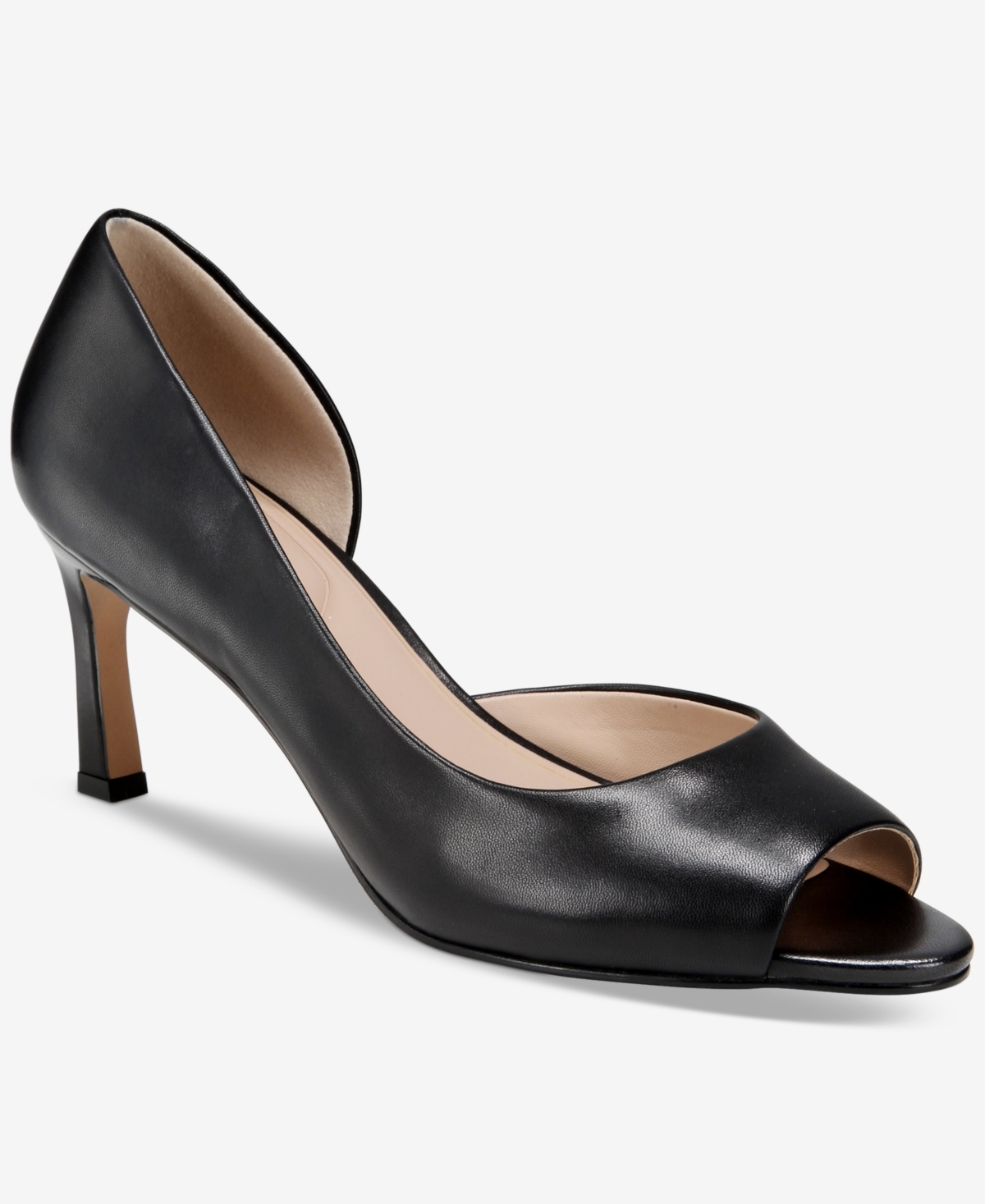 Women's Valorr Peep Toe d'Orsay Leather Pumps, Created for Macy's - Black Leather