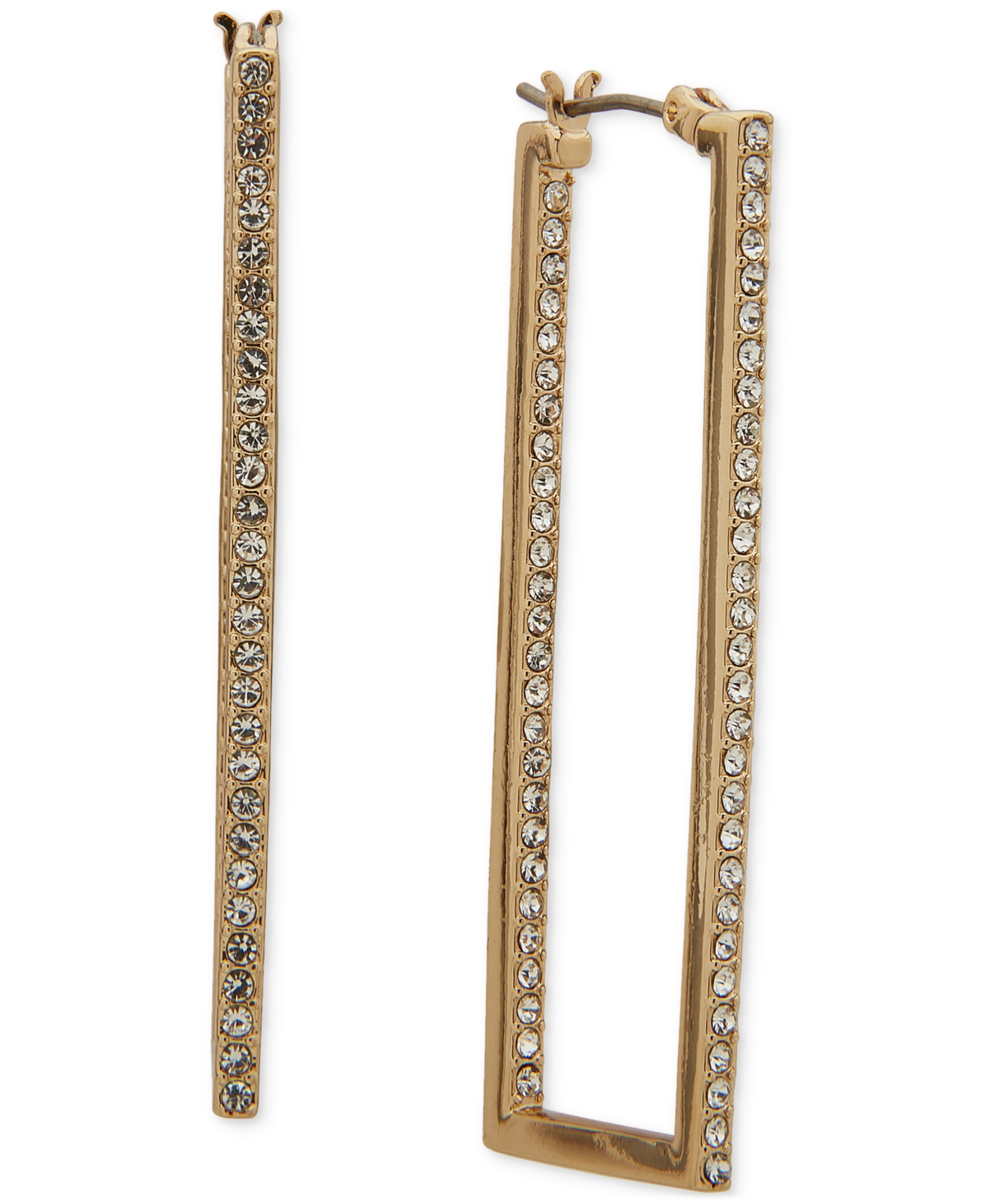 Karl Lagerfeld Crystal Rectangular Medium Hoop Earrings, 1.81" In Gold