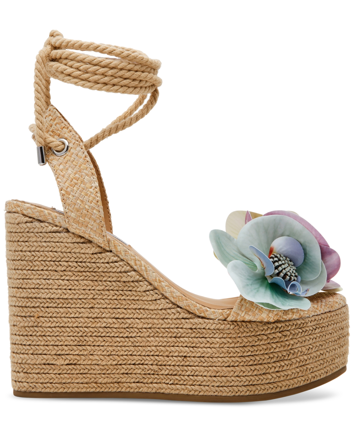 Steve Madden Women's Petal Floral Lace-up Wedge Sandals In Natural Raffia