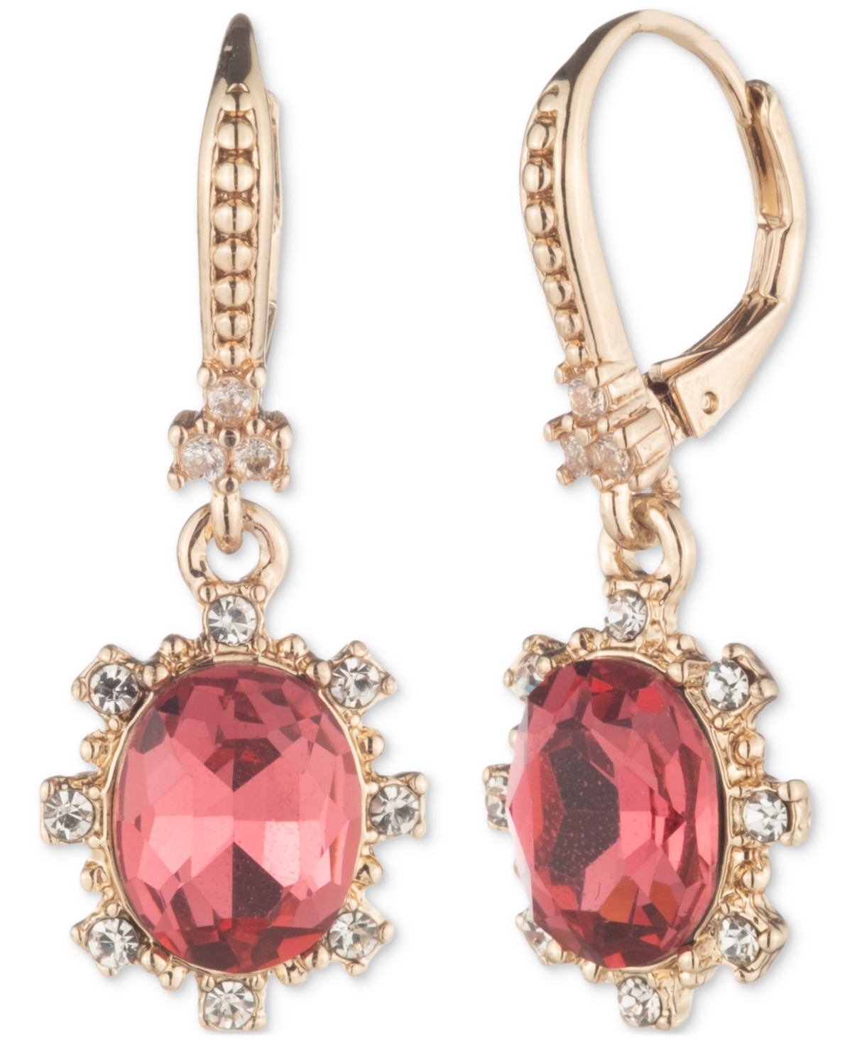 Shop Marchesa Gold-tone Mixed Crystal Drop Earrings In Pink