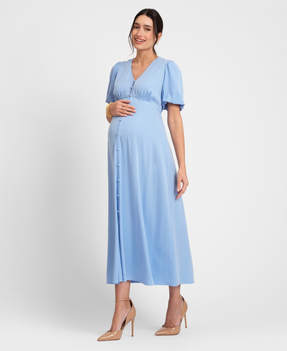 SERAPHINE WOMEN'S MATERNITY BUTTON THROUGH V-NECK DRESS 