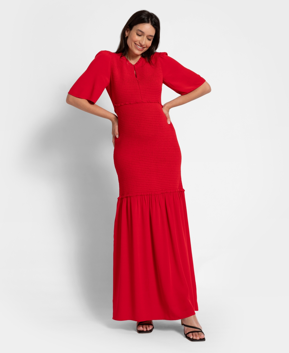 Shop Seraphine Women's Maternity Shirred Maxi Dress In Coral