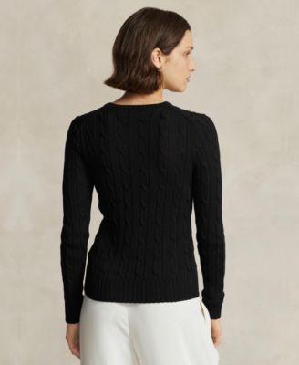 (取寄) ローレン ラルフローレン レディース ケーブルニット コットン ポロ セーター Lauren Ralph Lauren women Cable-Knit Cotton Polo Sweater Black Cable-Knit Cropped Wool-Cashmere Sweater