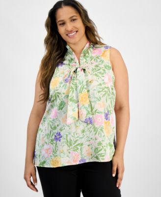 Tahari ASL - Plus Size Paisley-Print Bow-Neck Blouse