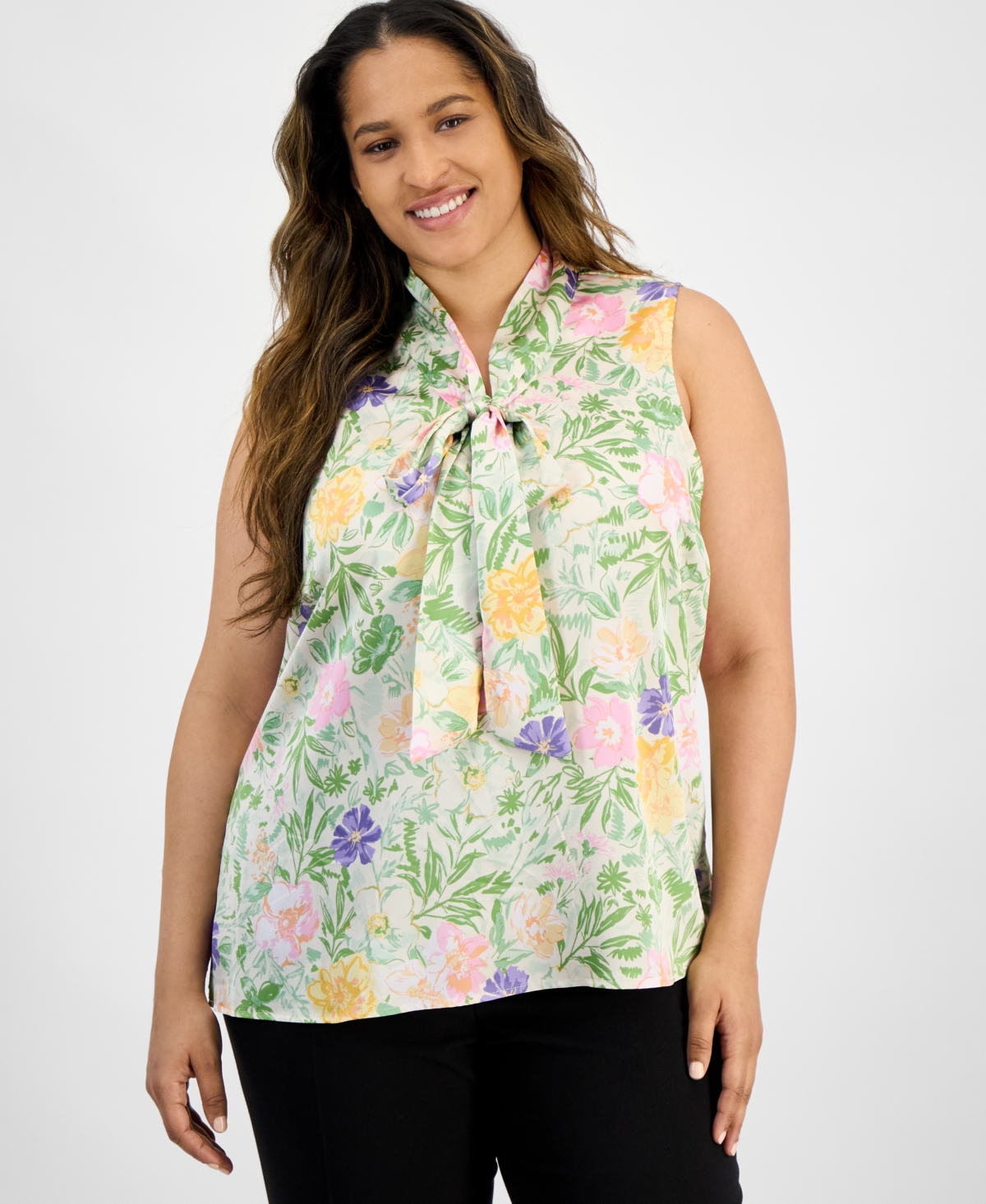 Plus Size Paisley-Print Bow-Neck Blouse - Floral Multi