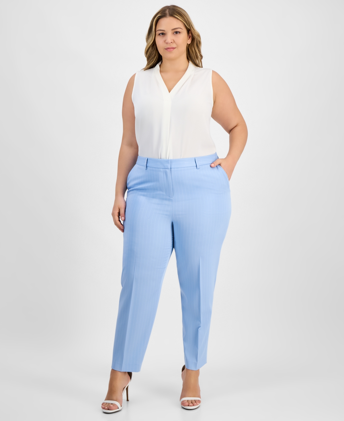 Plus Size Classic Mid Rise Ankle Pants - Ice Blue