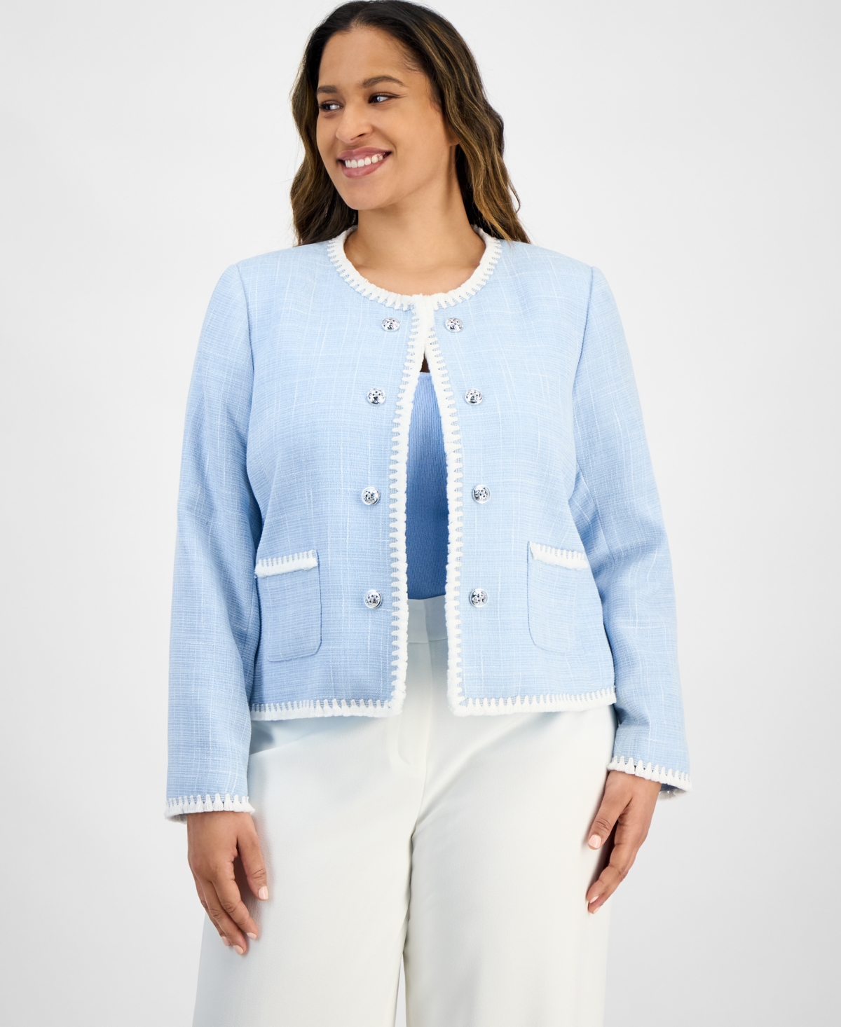 Plus Size Boucle Blazer - Ice Blue